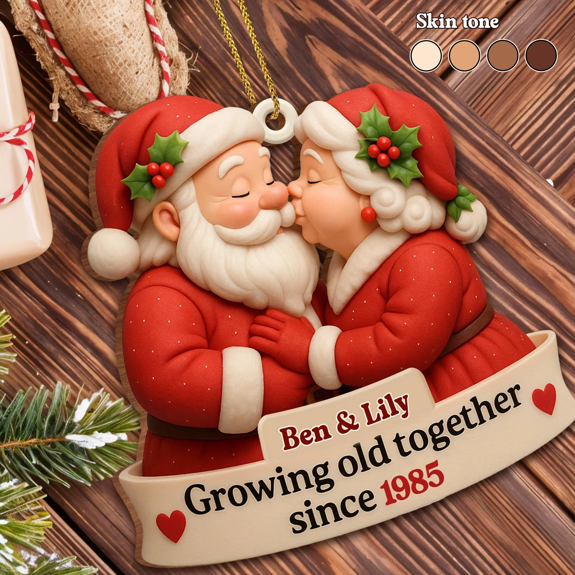 Growing Old Together With Santa and Mrs. Claus,Custom Wood Ornament,Gift For Couples and Family - Image 6