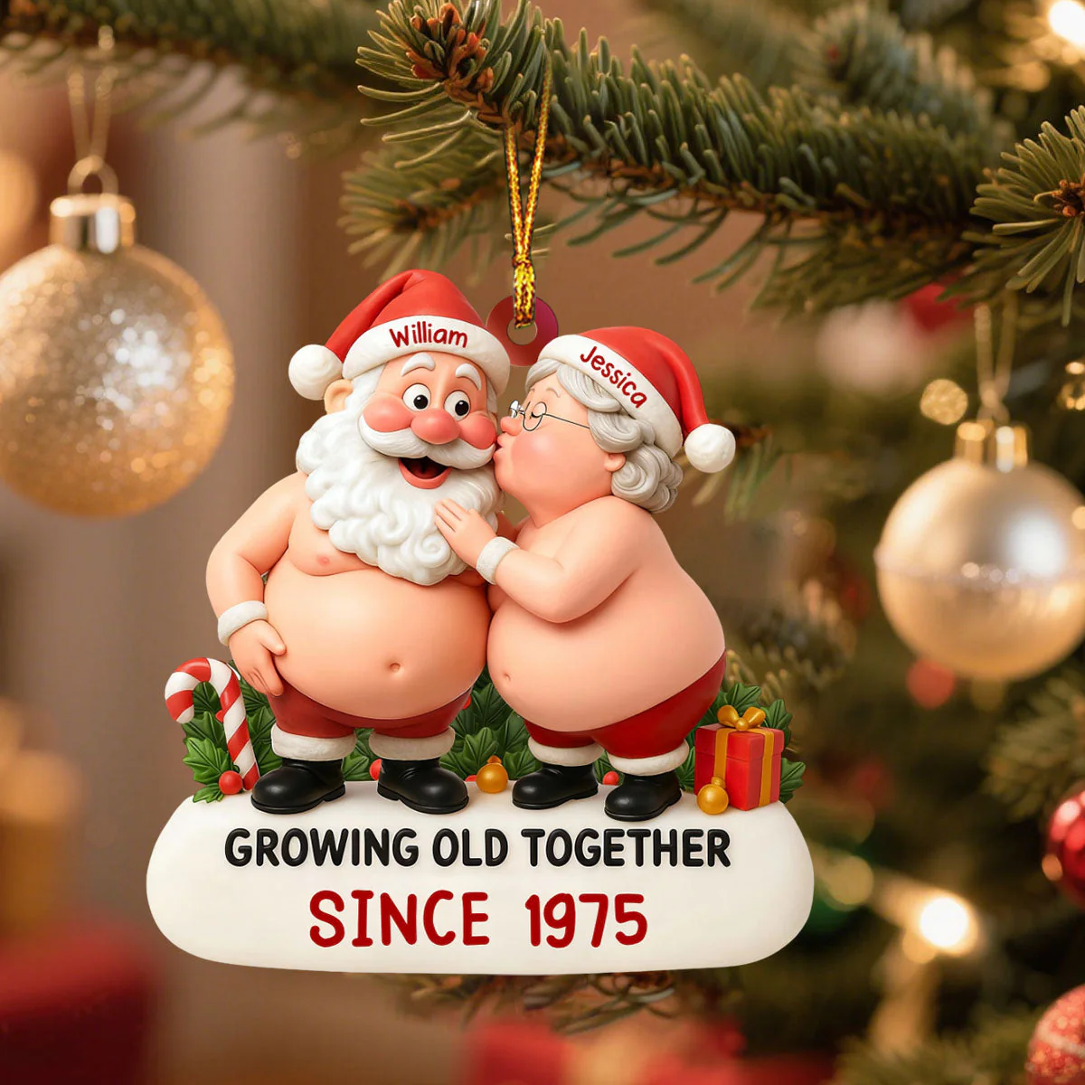 Growing Old Together With Santa and Mrs. Claus Personalized Christmas Ornament,Gift for Old Couples - Image 2