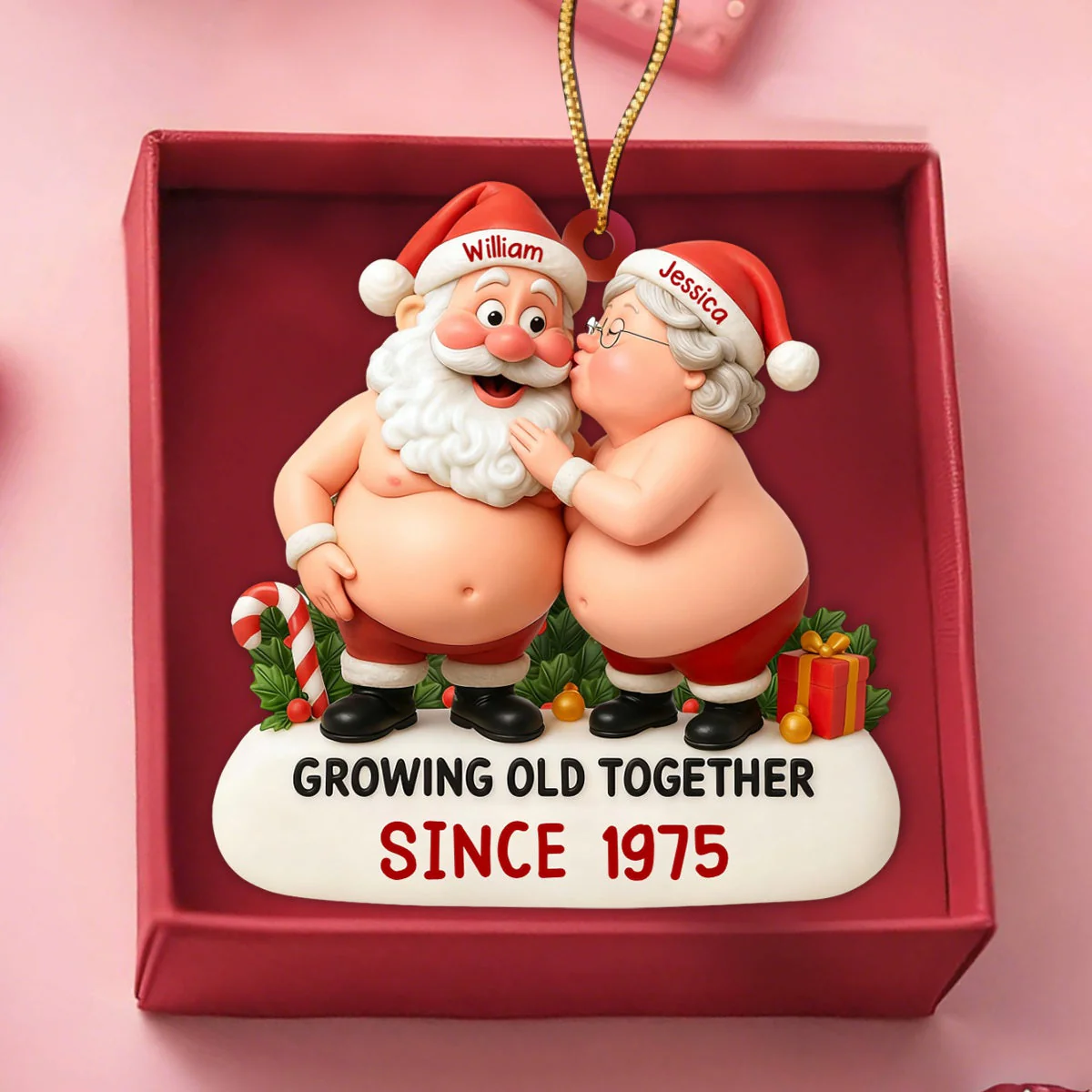 Growing Old Together With Santa and Mrs. Claus Personalized Christmas Ornament,Gift for Old Couples - Image 3