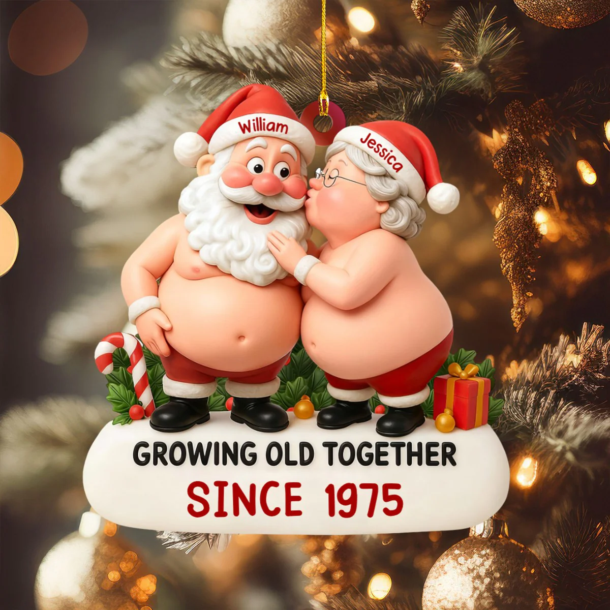 Growing Old Together With Santa and Mrs. Claus Personalized Christmas Ornament,Gift for Old Couples - Image 4