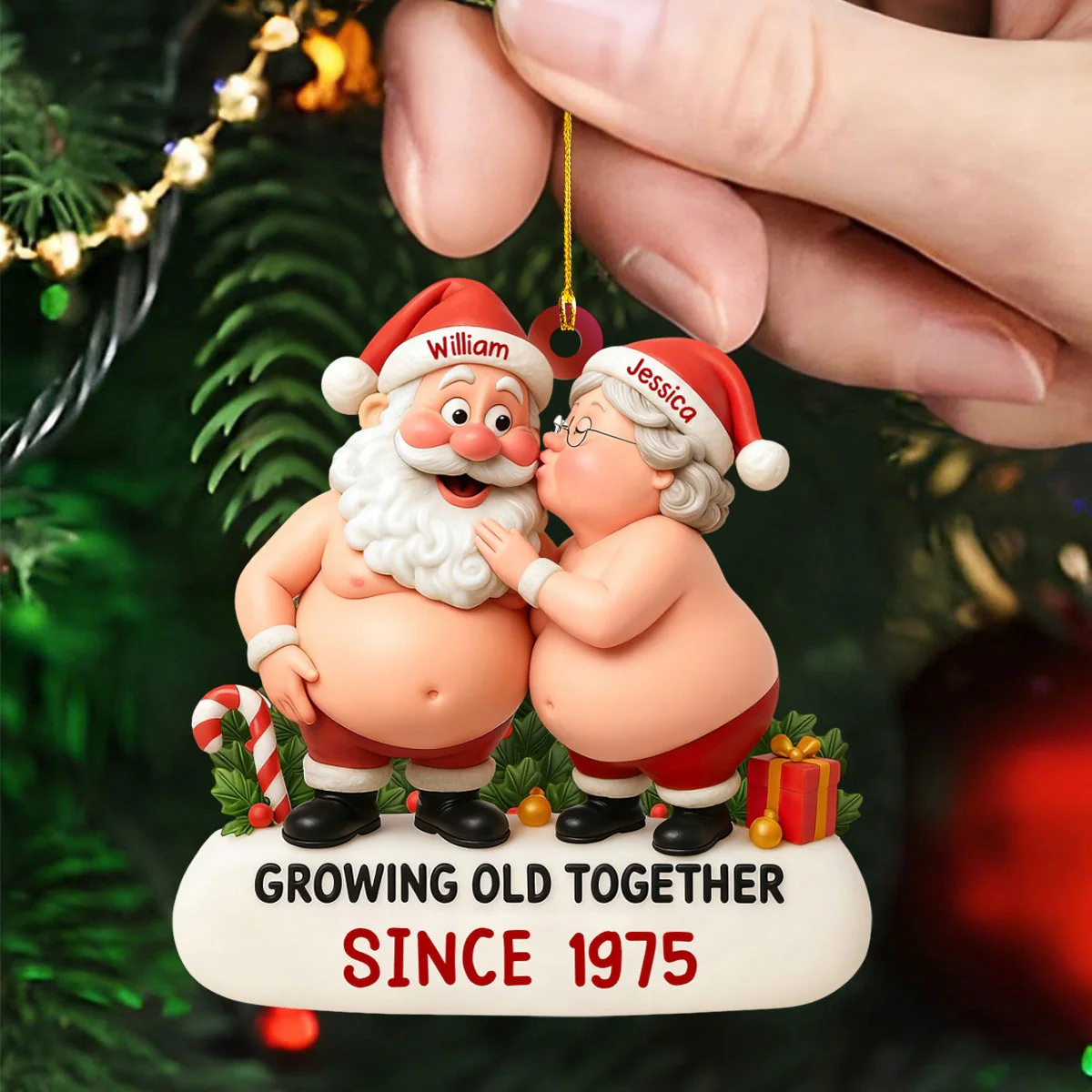 Growing Old Together With Santa and Mrs. Claus Personalized Christmas Ornament,Gift for Old Couples - Image 5