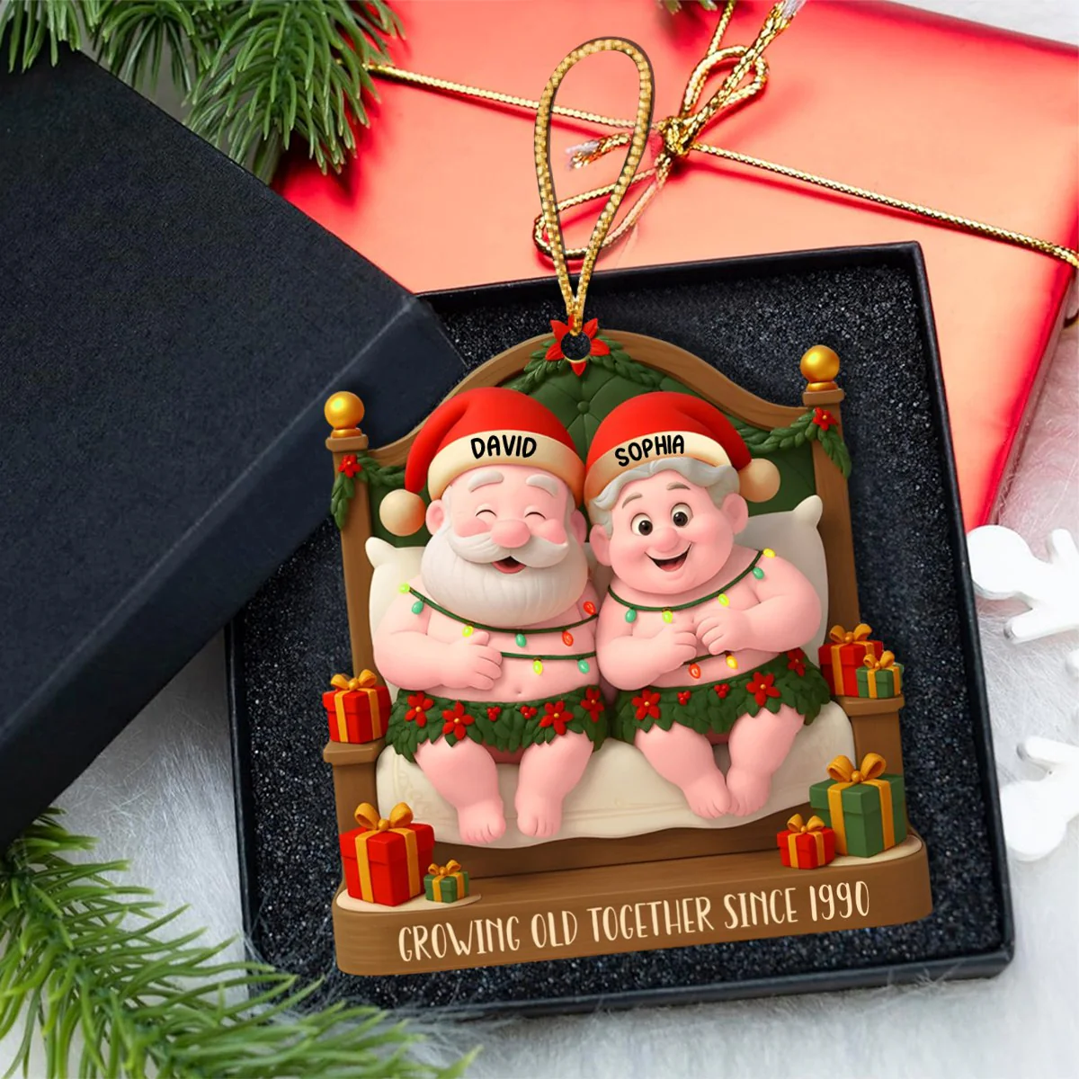 Growing Old Together With Santa Hats And Holly,Personalized Ornament,Gift For Couples - Image 2