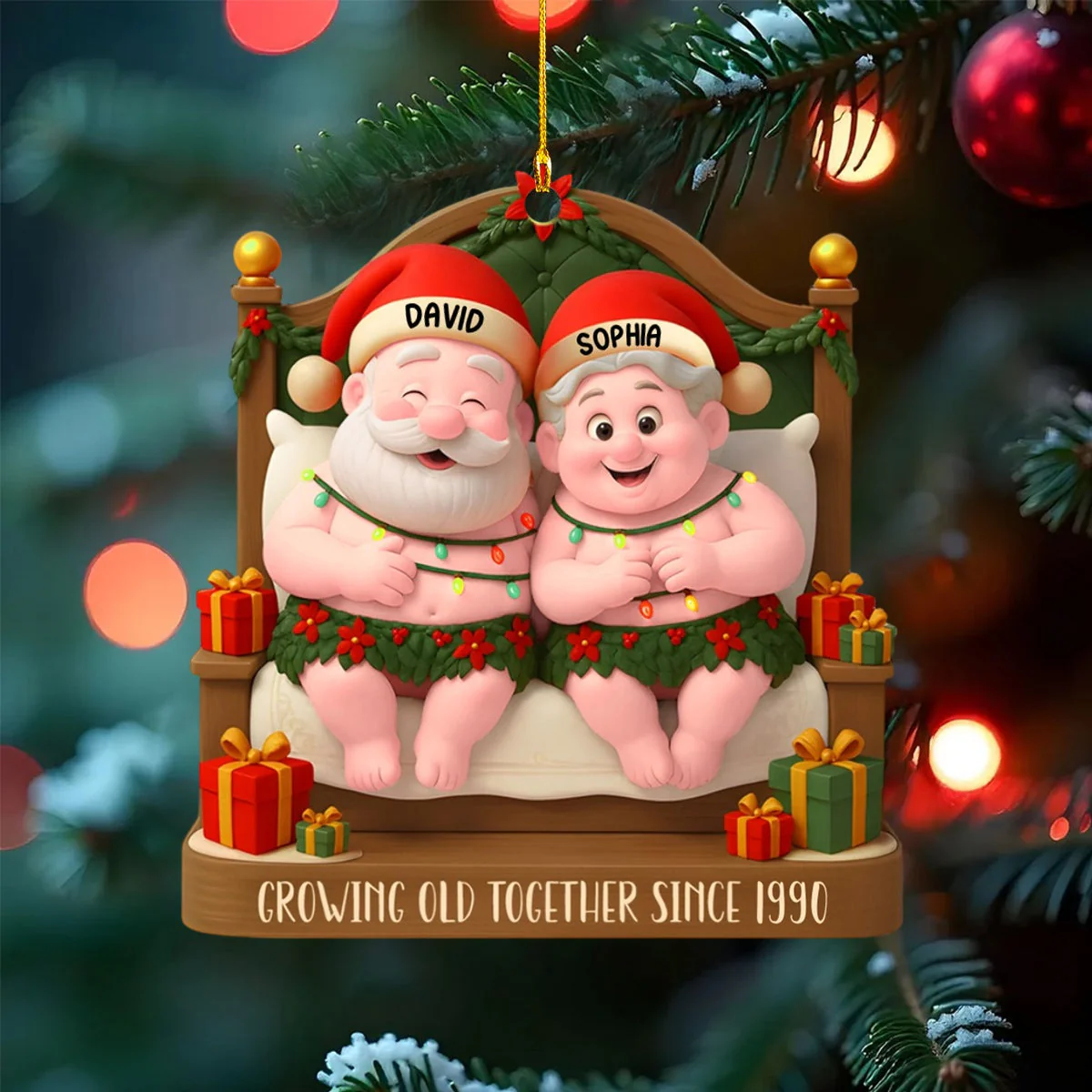 Growing Old Together With Santa Hats And Holly,Personalized Ornament,Gift For Couples - Image 3