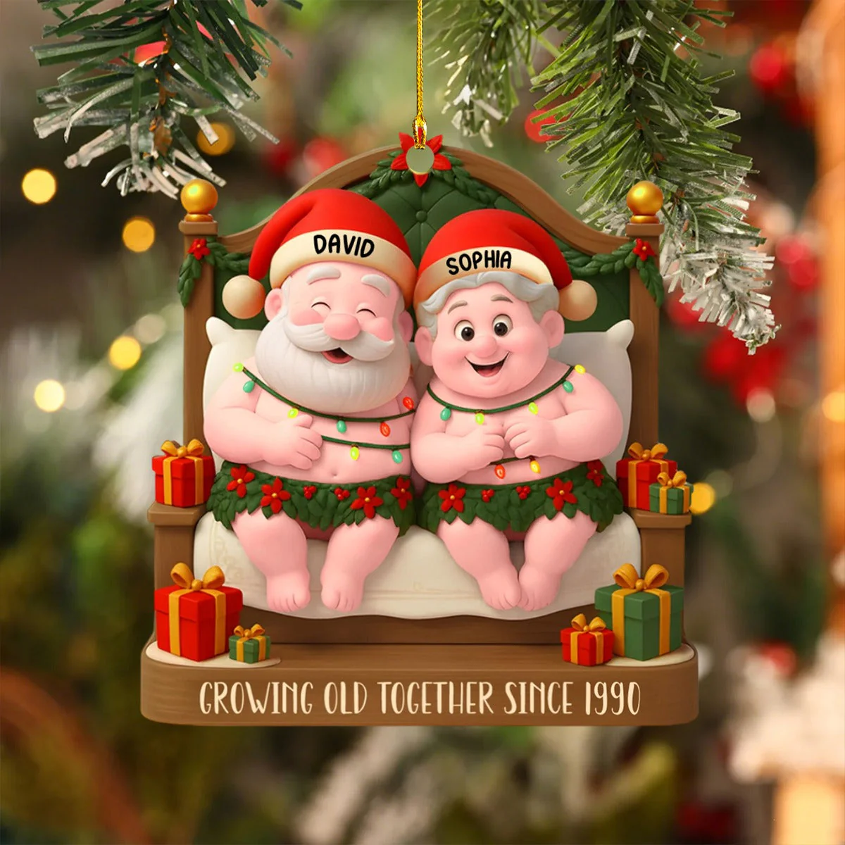 Growing Old Together With Santa Hats And Holly,Personalized Ornament,Gift For Couples - Image 4