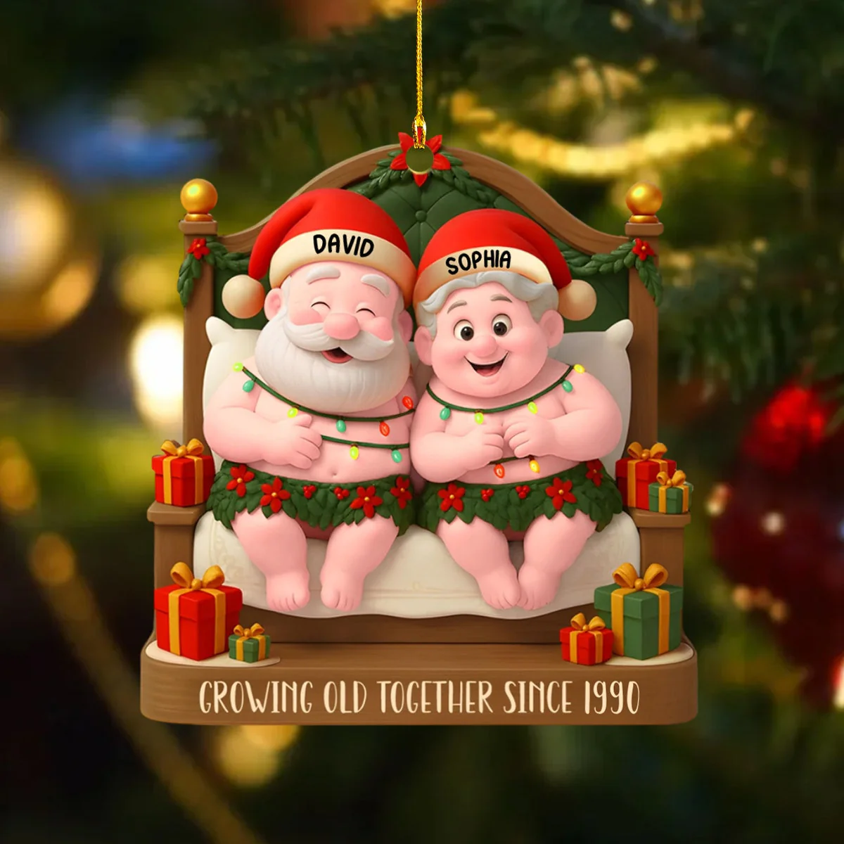 Growing Old Together With Santa Hats And Holly,Personalized Ornament,Gift For Couples - Image 5