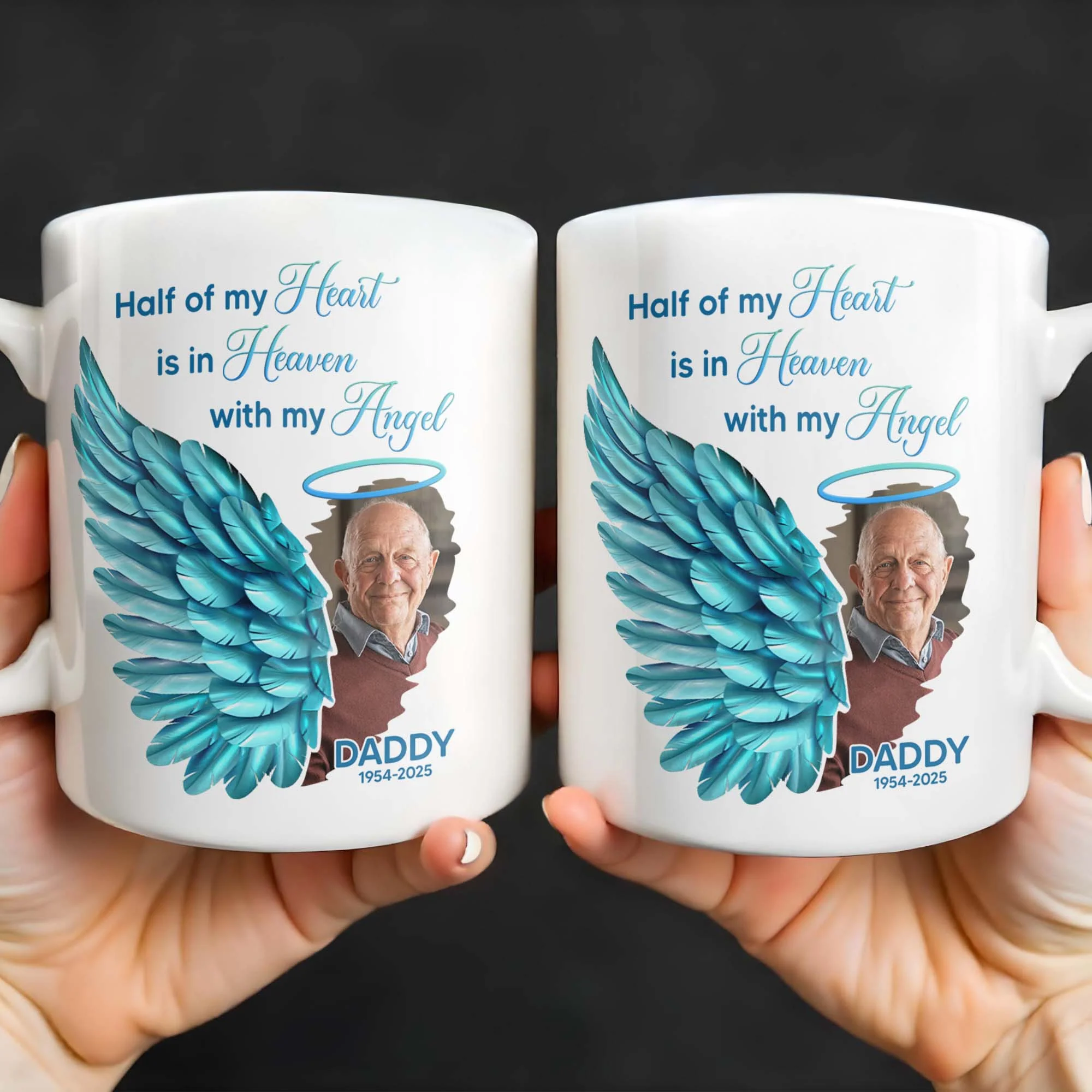 Half Of My Heart In Heaven With My Angel Wings, Personalized Custom Coffee Mug - Image 4