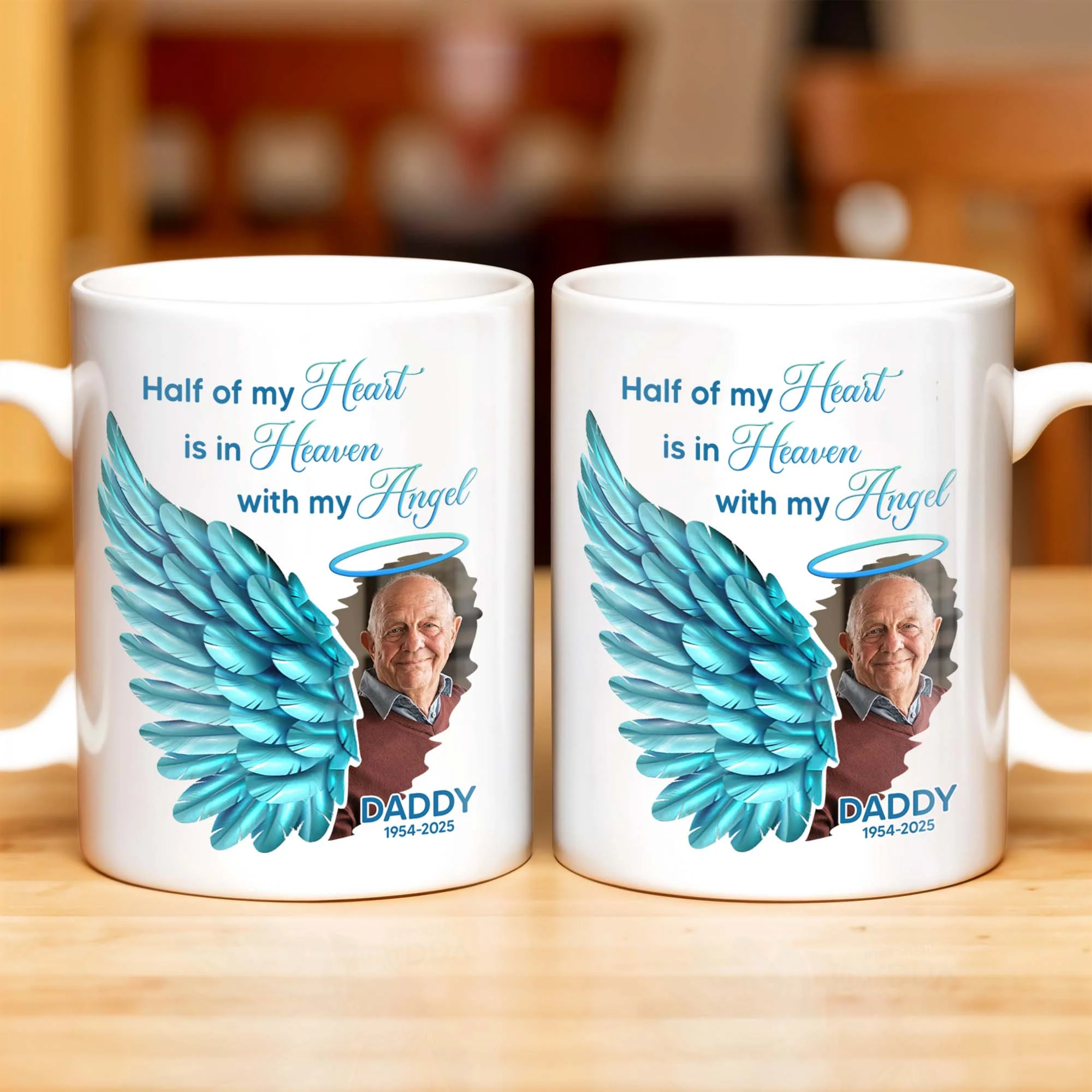 Half Of My Heart In Heaven With My Angel Wings, Personalized Custom Coffee Mug - Image 5