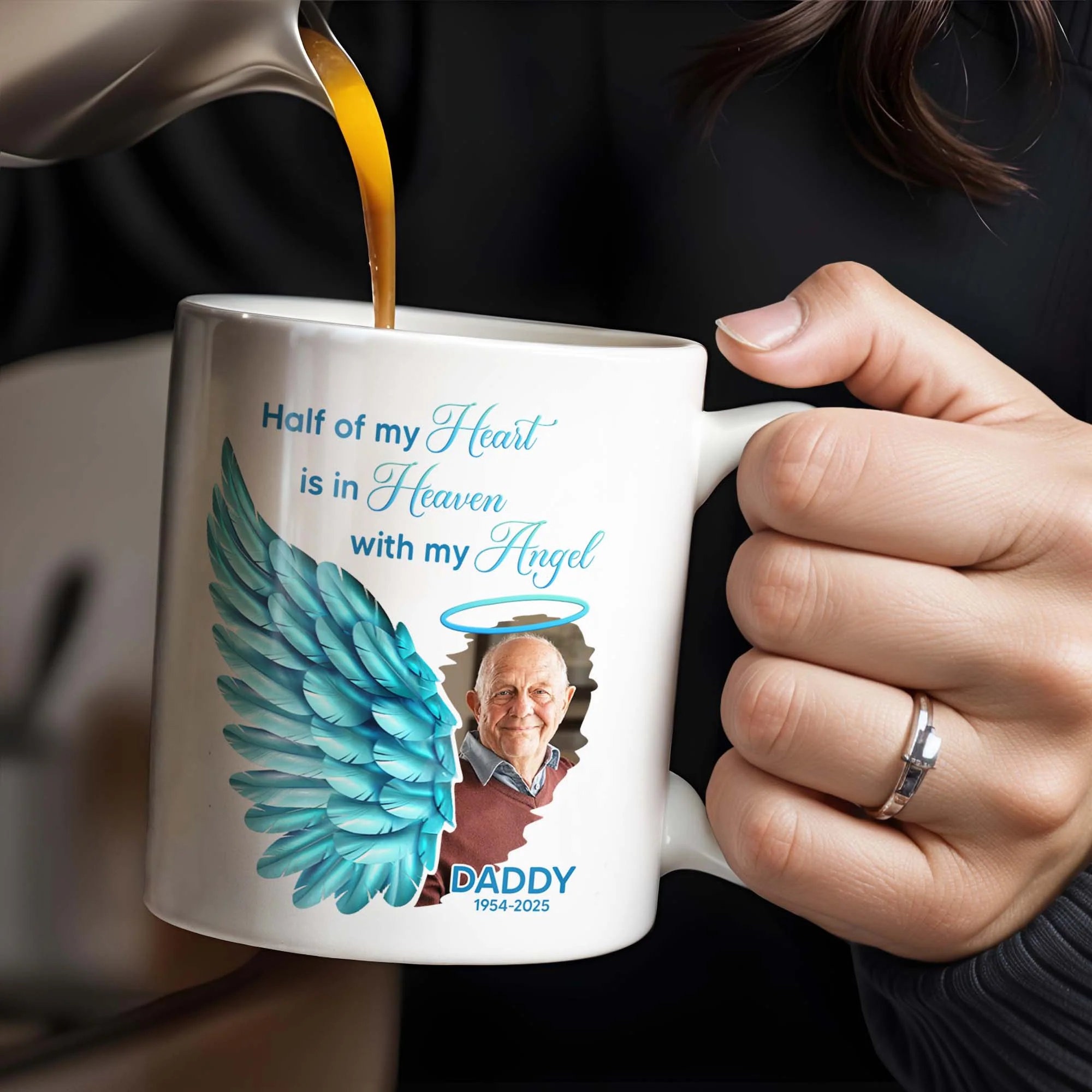 Half Of My Heart In Heaven With My Angel Wings, Personalized Custom Coffee Mug - Image 6