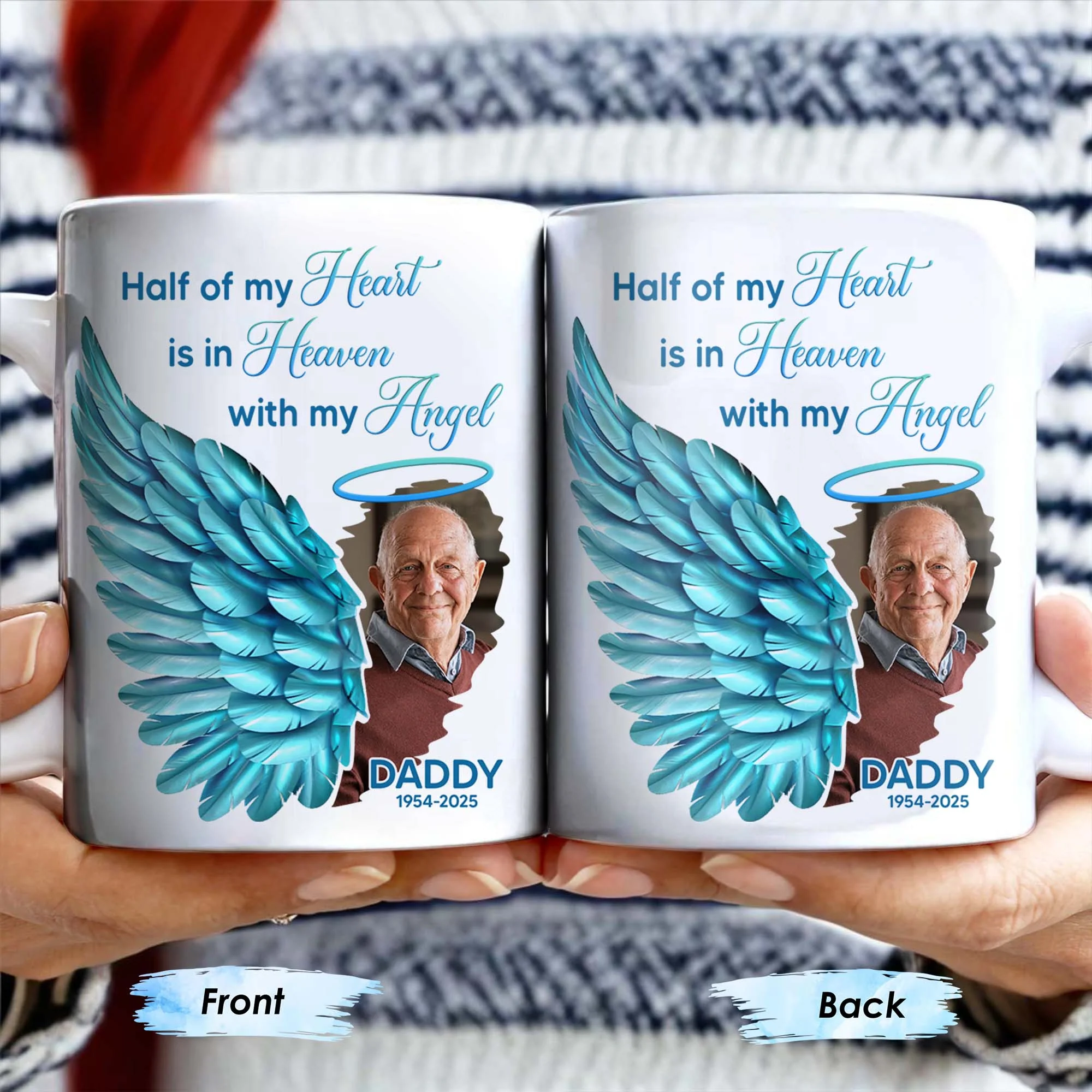 Half Of My Heart In Heaven With My Angel Wings, Personalized Custom Coffee Mug - Image 8