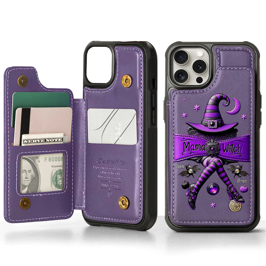 Halloween Gift For Grandma, Mama Witch - Personalized Mother Wallet Phone Case - Image 3