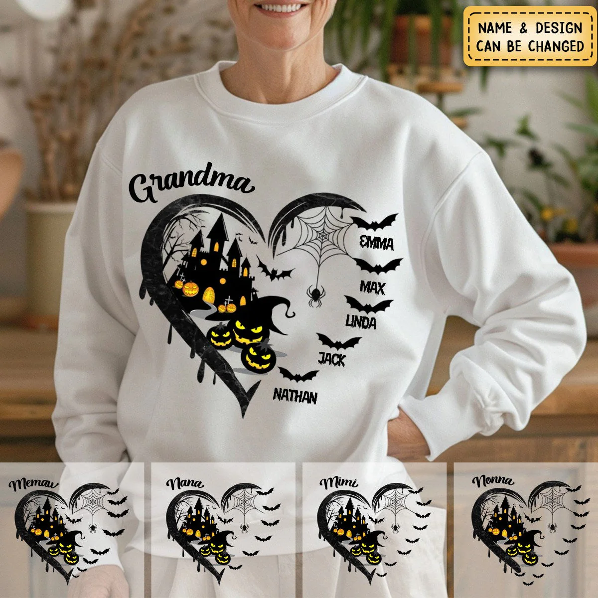 Halloween Grandma Mom Black Bats Heart Personalized Sweatshirt - Image 4