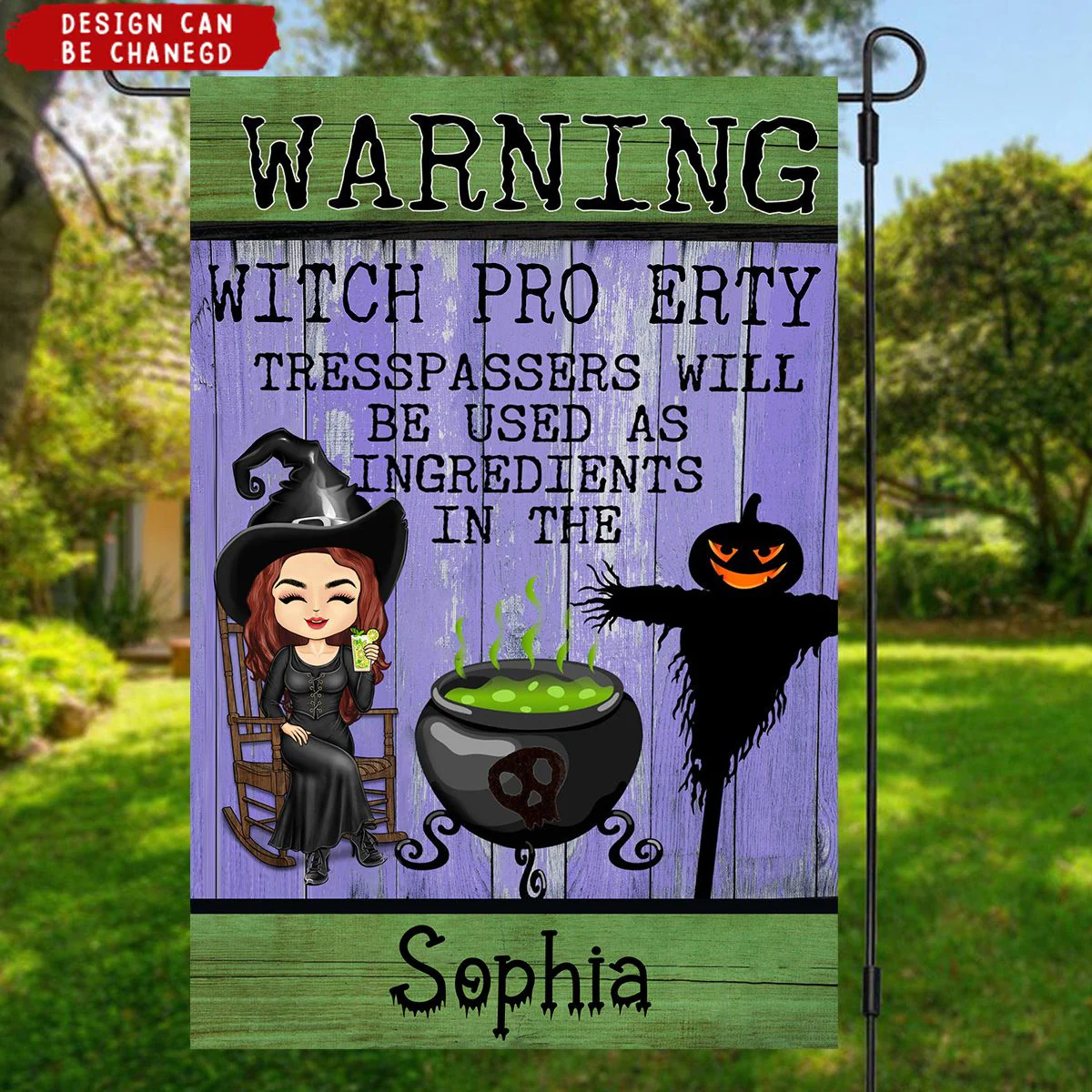 Halloween Witch Warning Trespassers Will Be Used As Ingredients - Personalized Flag - Image 2