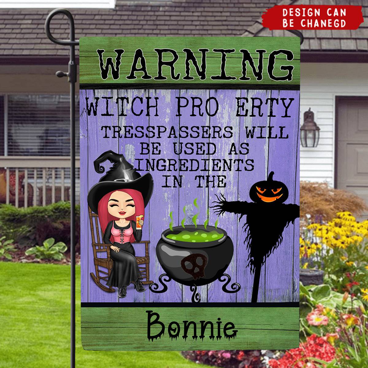 Halloween Witch Warning Trespassers Will Be Used As Ingredients - Personalized Flag - Image 4