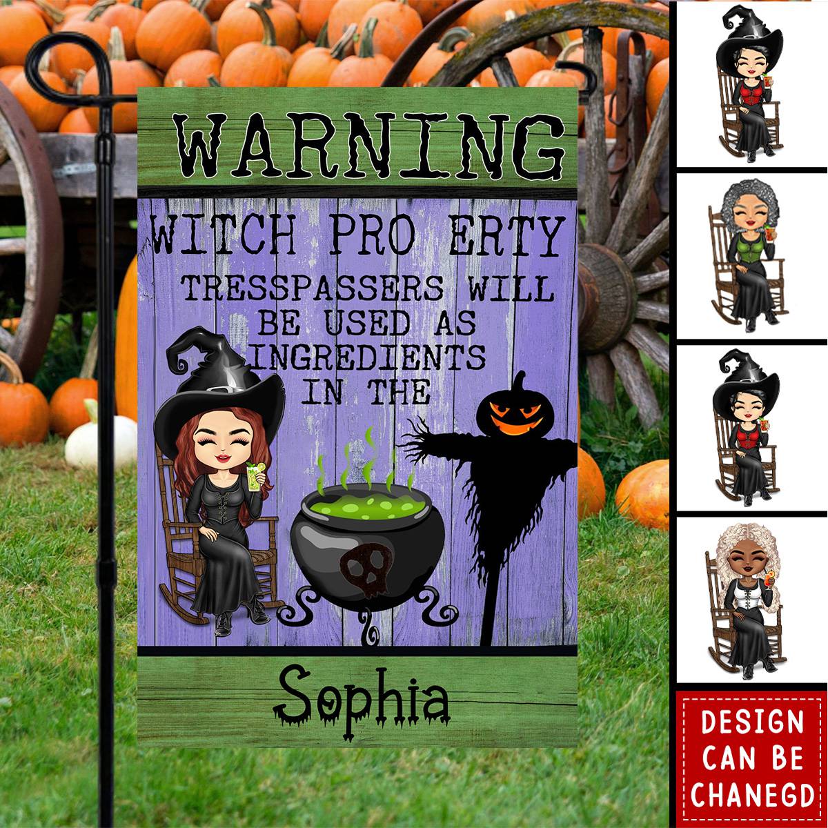 Halloween Witch Warning Trespassers Will Be Used As Ingredients - Personalized Flag - Image 5