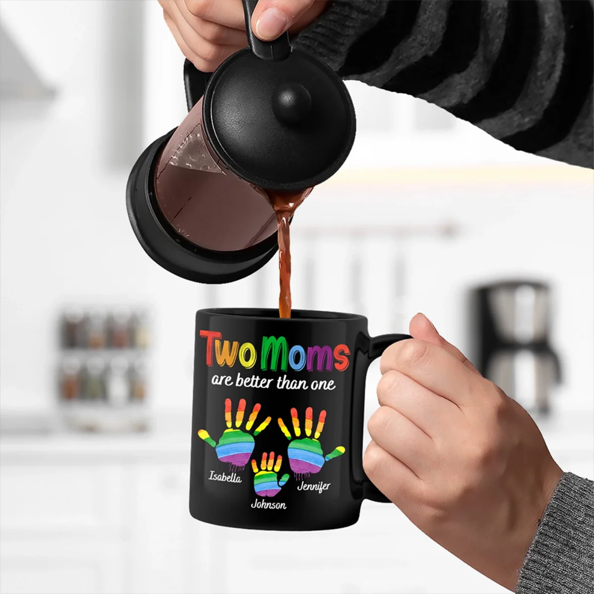 Handprints Two Are Better Than One - Personalized Black Mug - Image 2