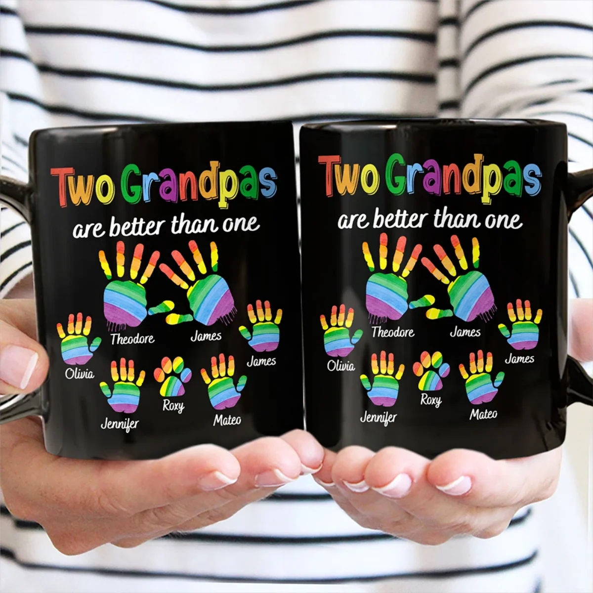 Handprints Two Are Better Than One - Personalized Black Mug - Image 3