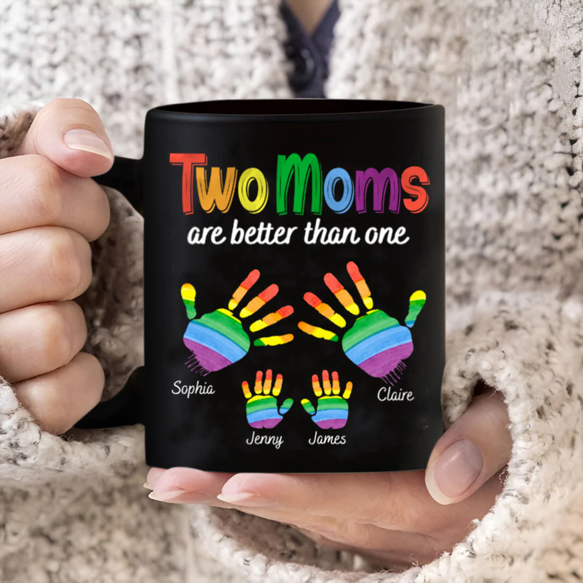 Handprints Two Are Better Than One - Personalized Black Mug - Image 4