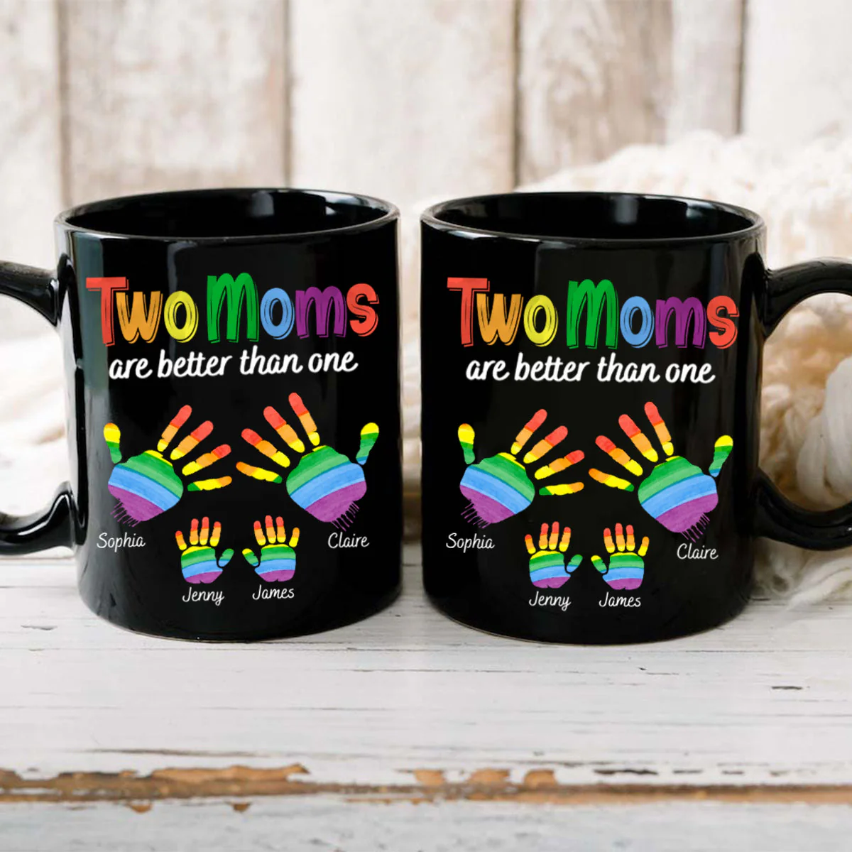 Handprints Two Are Better Than One - Personalized Black Mug - Image 5