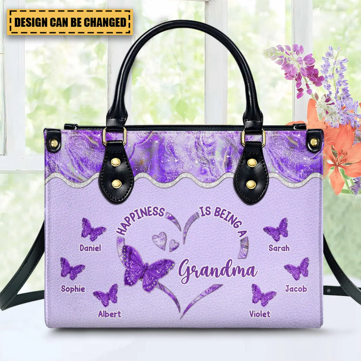 Happiness Is Being - Personalized Custom Leather Bag For Grandma - Image 10