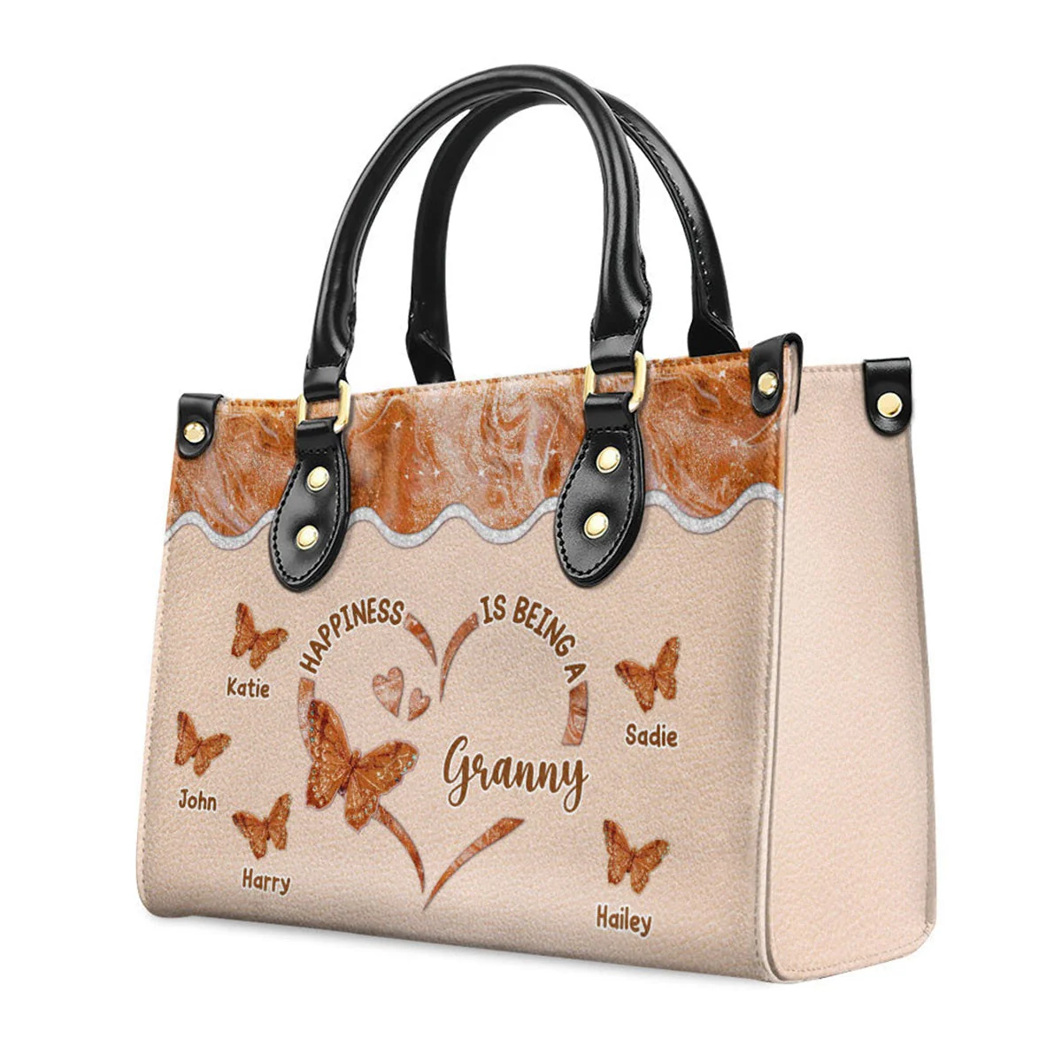 Happiness Is Being - Personalized Custom Leather Bag For Grandma - Image 2