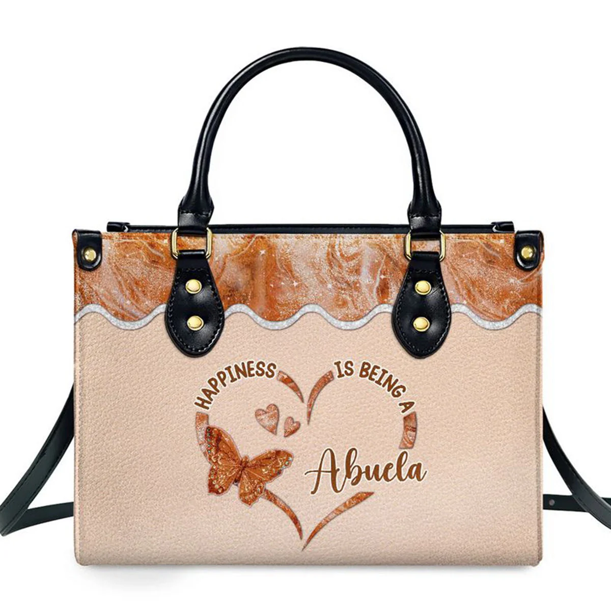 Happiness Is Being - Personalized Custom Leather Bag For Grandma - Image 3
