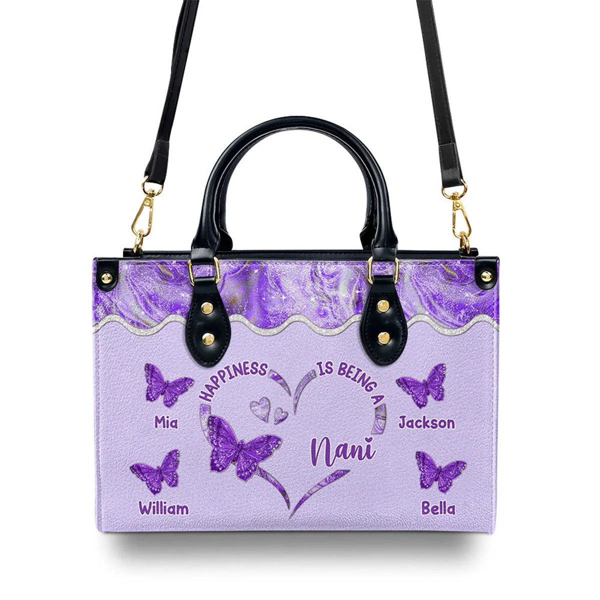 Happiness Is Being - Personalized Custom Leather Bag For Grandma - Image 9