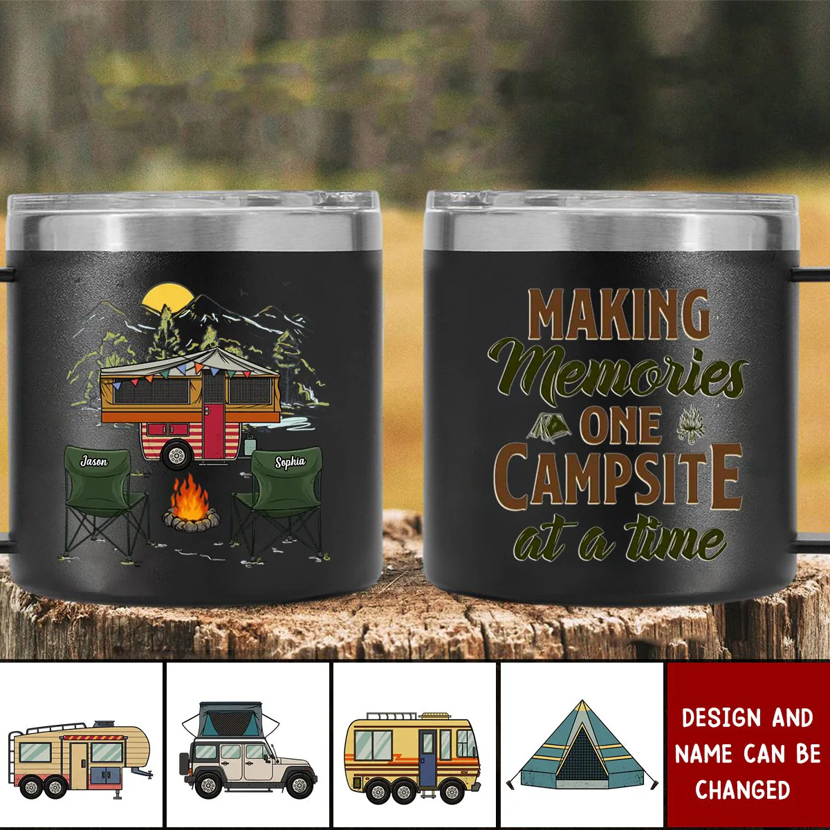 Happiness Is Making Memories With Those You Love - Camping Personalized Custom 14oz Stainless Steel Tumbler With Handle - Image 6