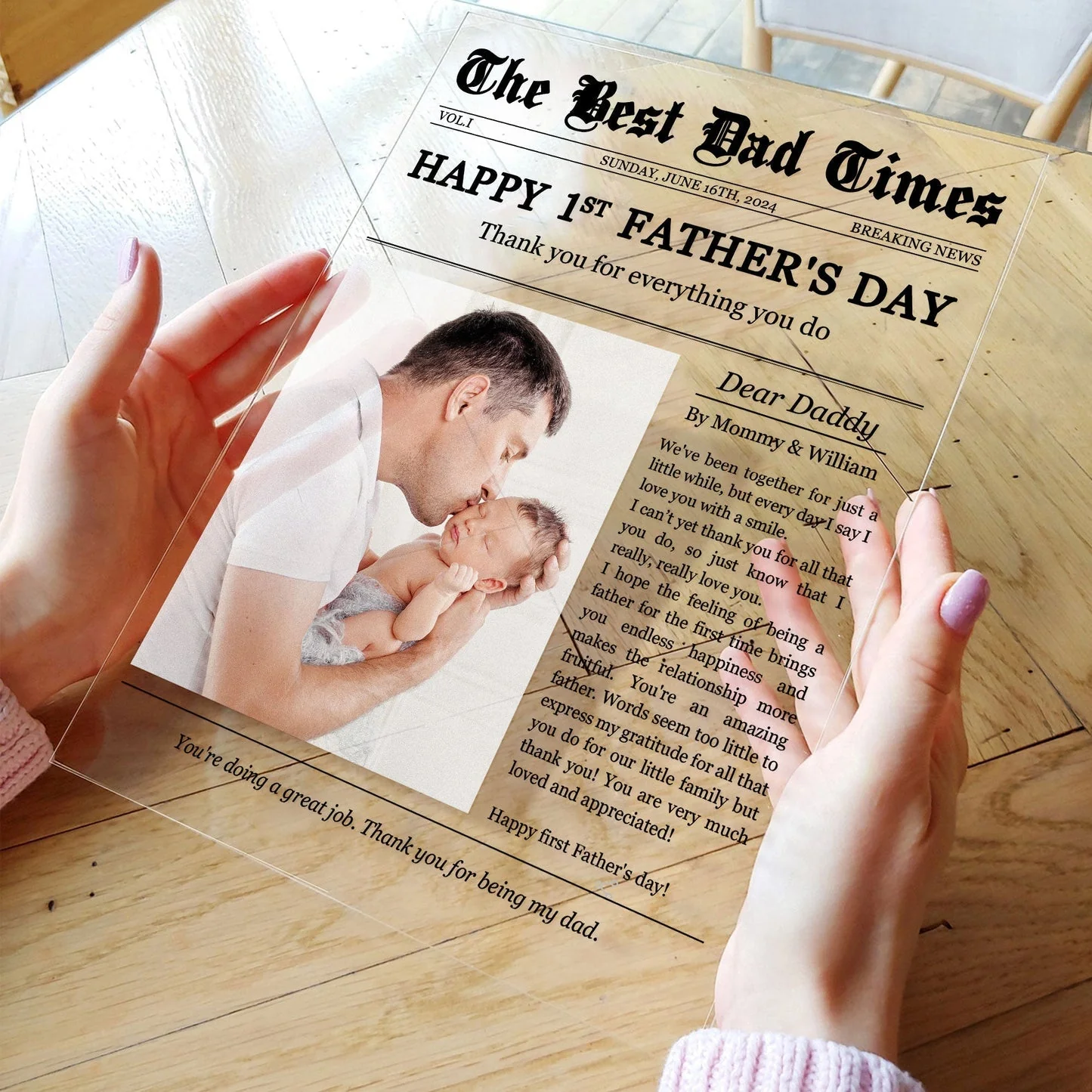 Happy 1st Father's Day Thank You For Everything - Personalized Acrylic Photo Plaque - Image 2