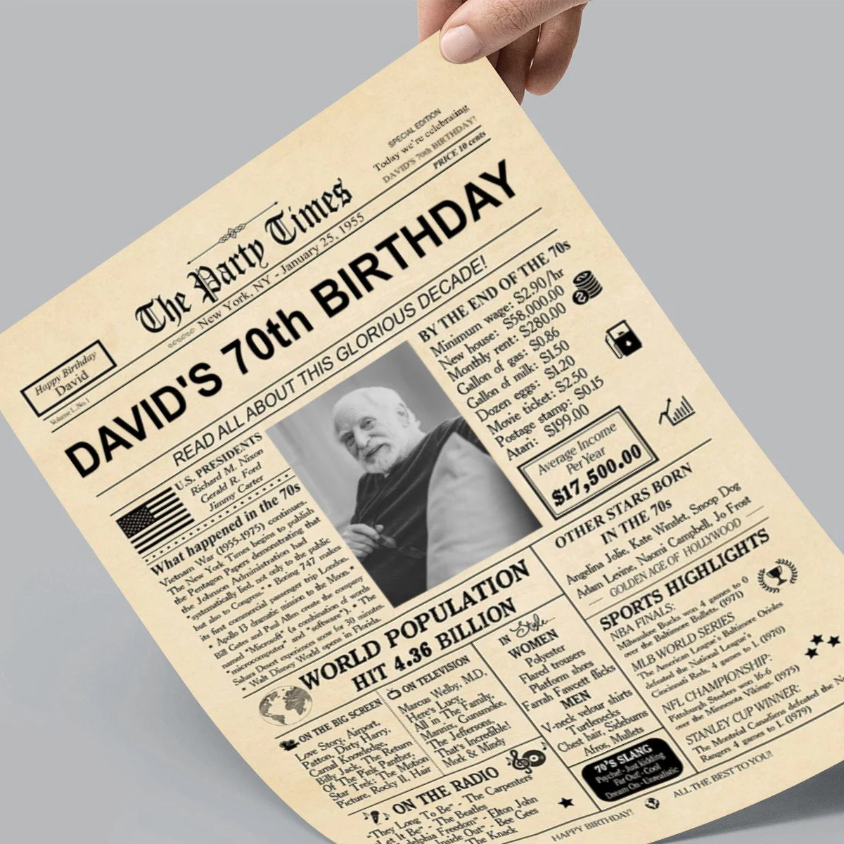 Happy Birthday! - Personalized Photo 40th 50th 60th 70th Birthday Newspaper Poster - Image 2