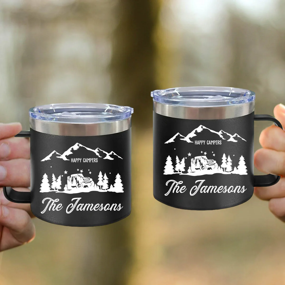 Happy Campers - Gift For Camping Lovers - Personalized 14oz Stainless Steel Tumbler With Handle - Image 11