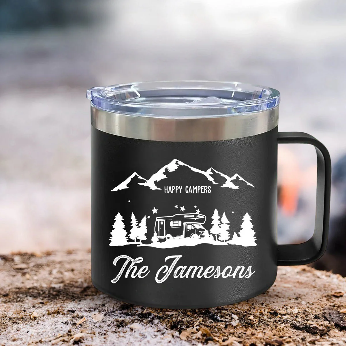 Happy Campers - Gift For Camping Lovers - Personalized 14oz Stainless Steel Tumbler With Handle - Image 12