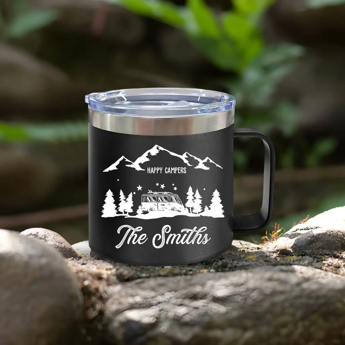 Happy Campers - Gift For Camping Lovers - Personalized 14oz Stainless Steel Tumbler With Handle - Image 4