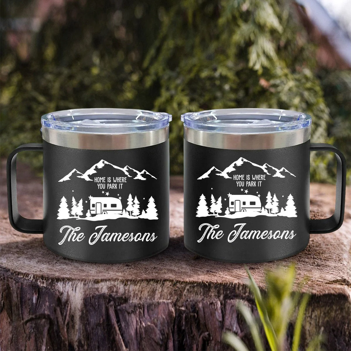 Happy Campers - Gift For Camping Lovers - Personalized 14oz Stainless Steel Tumbler With Handle - Image 6