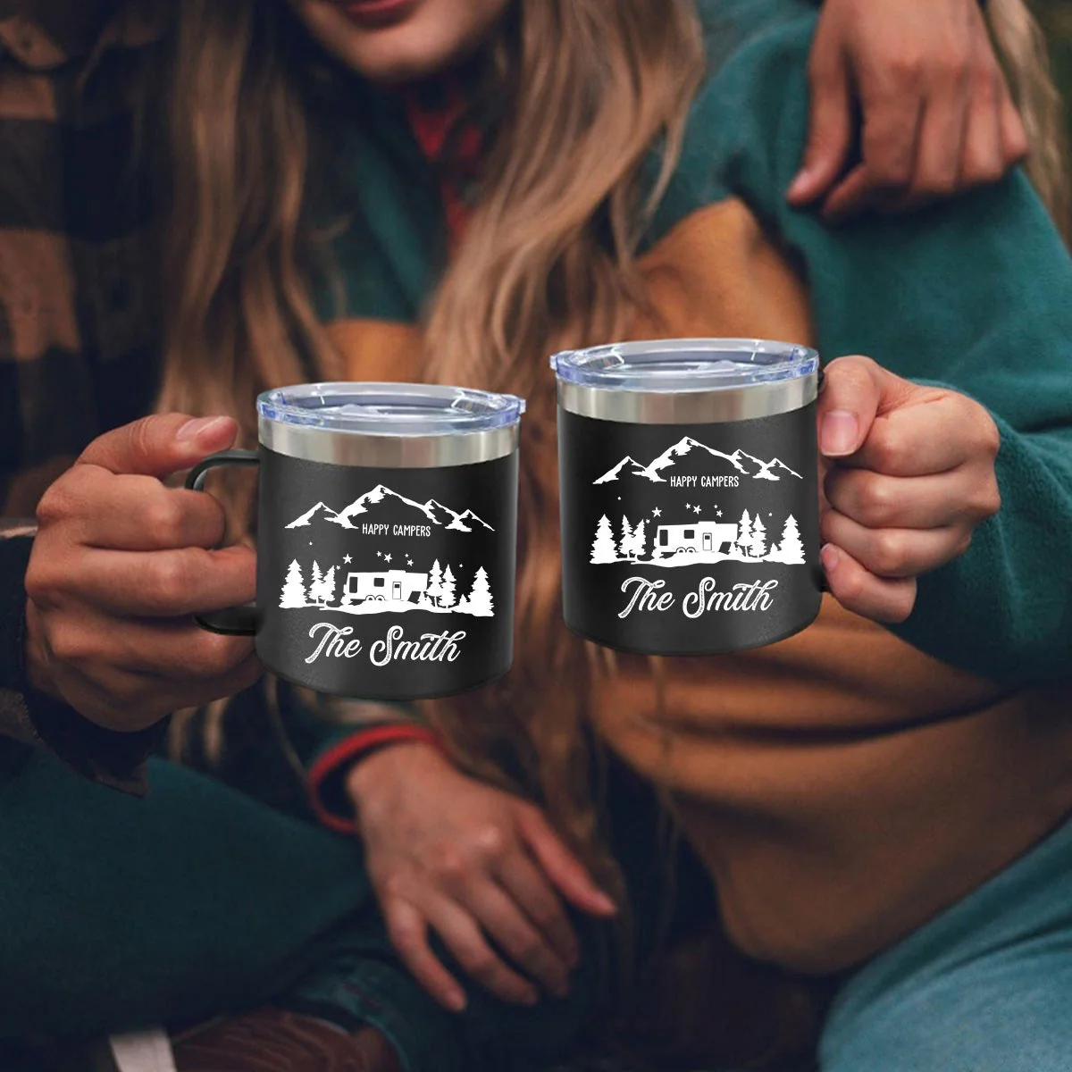 Happy Campers - Gift For Camping Lovers - Personalized 14oz Stainless Steel Tumbler With Handle - Image 7