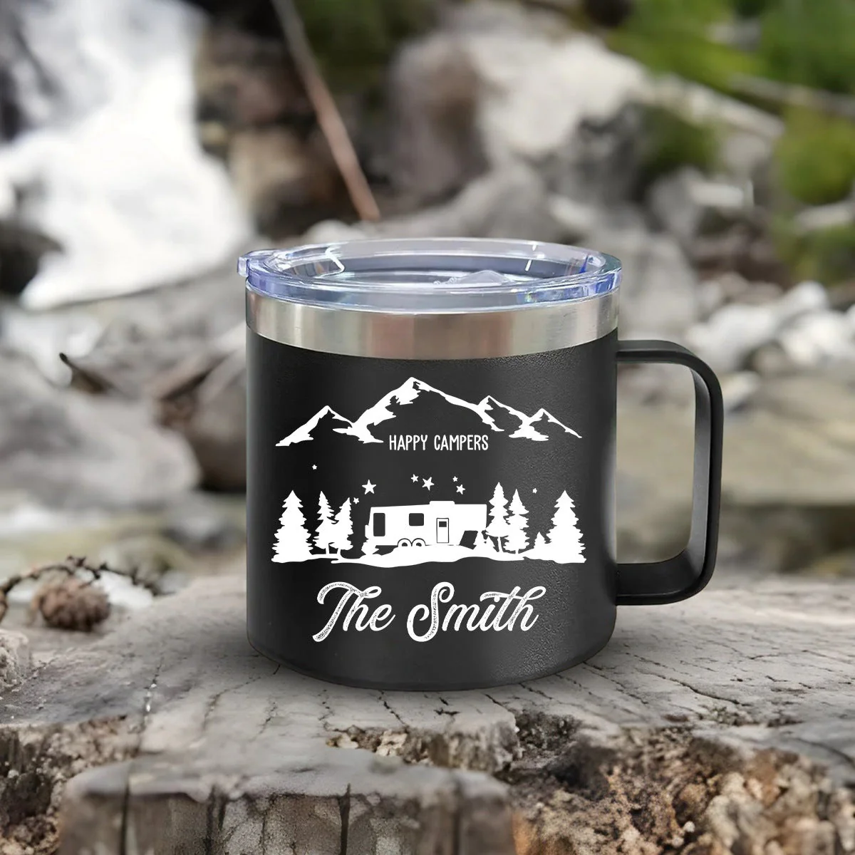 Happy Campers - Gift For Camping Lovers - Personalized 14oz Stainless Steel Tumbler With Handle - Image 8