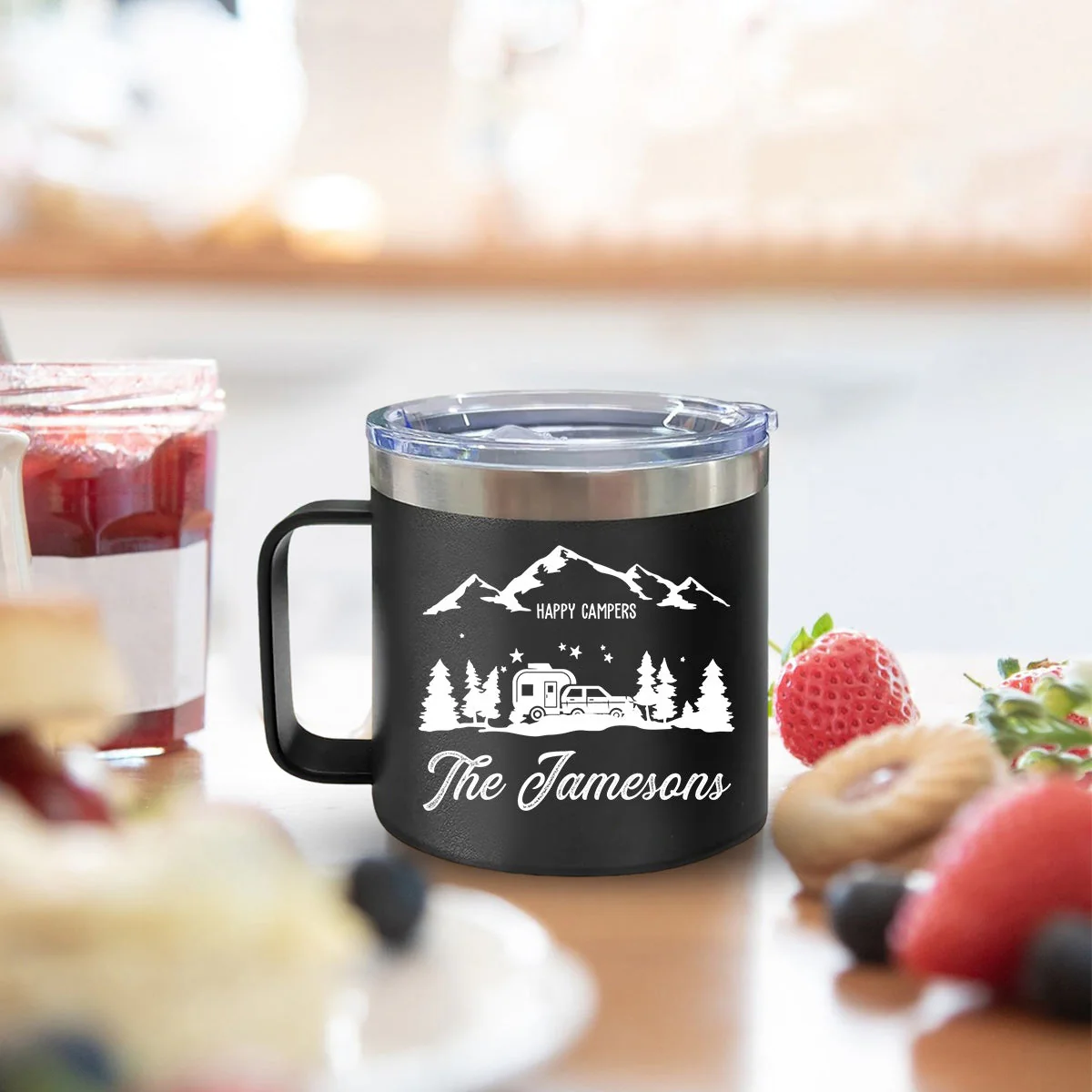 Happy Campers - Gift For Camping Lovers - Personalized 14oz Stainless Steel Tumbler With Handle - Image 9