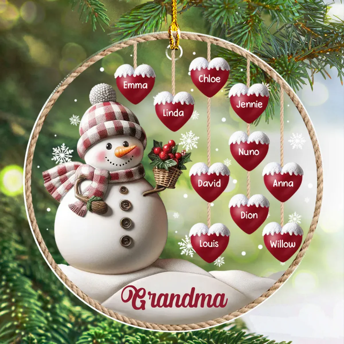 Happy Christmas Snowman Grandma - Personalized Acrylic Ornament - Image 2