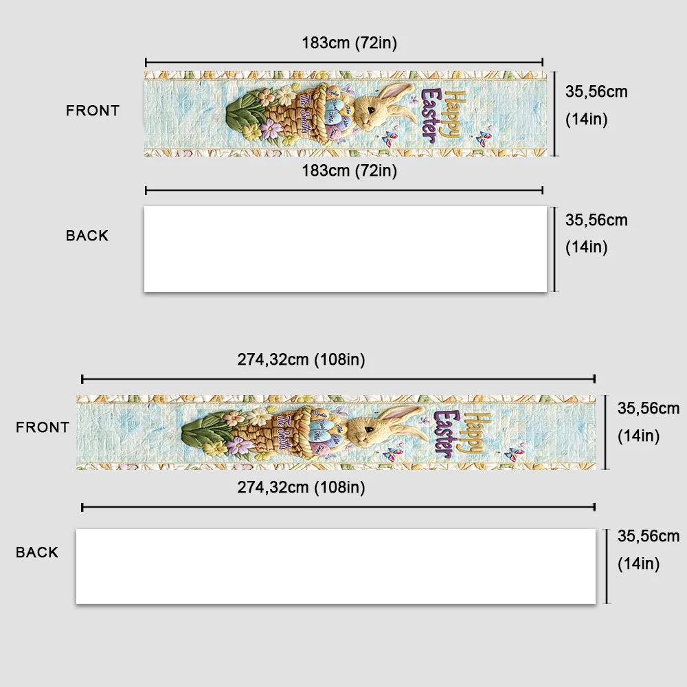 Happy Easter Flower Basket Bunny & Eggs - Personalized Table Runner - Image 5