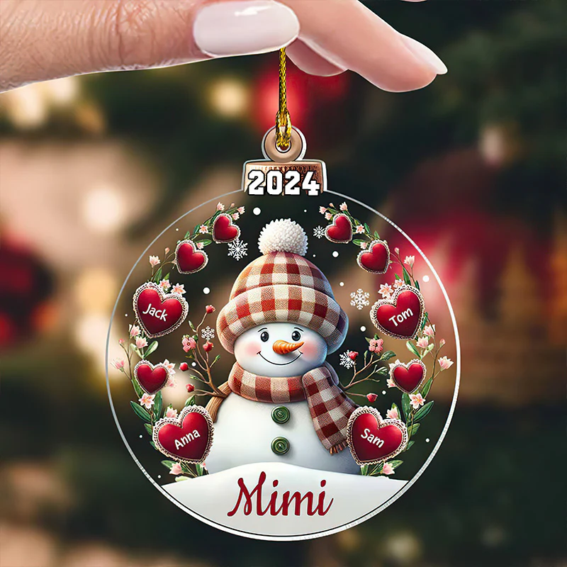 Happy Flower Snowman Grandma Mom Sweet Heart Personalized Christmas Ornament - Image 2