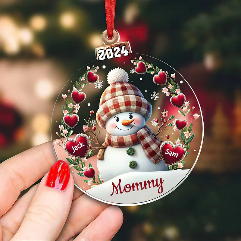 Happy Flower Snowman Grandma Mom Sweet Heart Personalized Christmas Ornament - Image 3