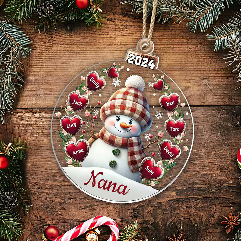Happy Flower Snowman Grandma Mom Sweet Heart Personalized Christmas Ornament - Image 4