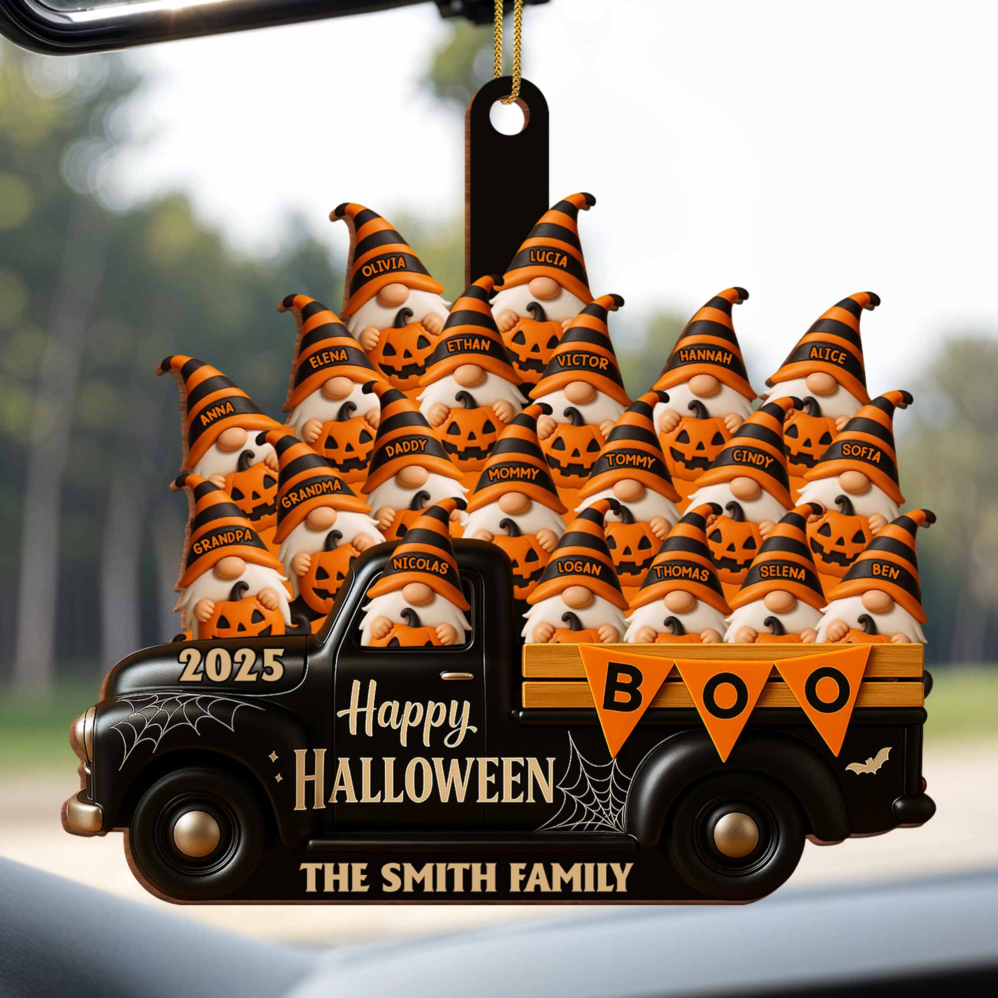 Happy Halloween Family Truck With Pumpkins, Personalized Custom Wood Ornamen - Image 7