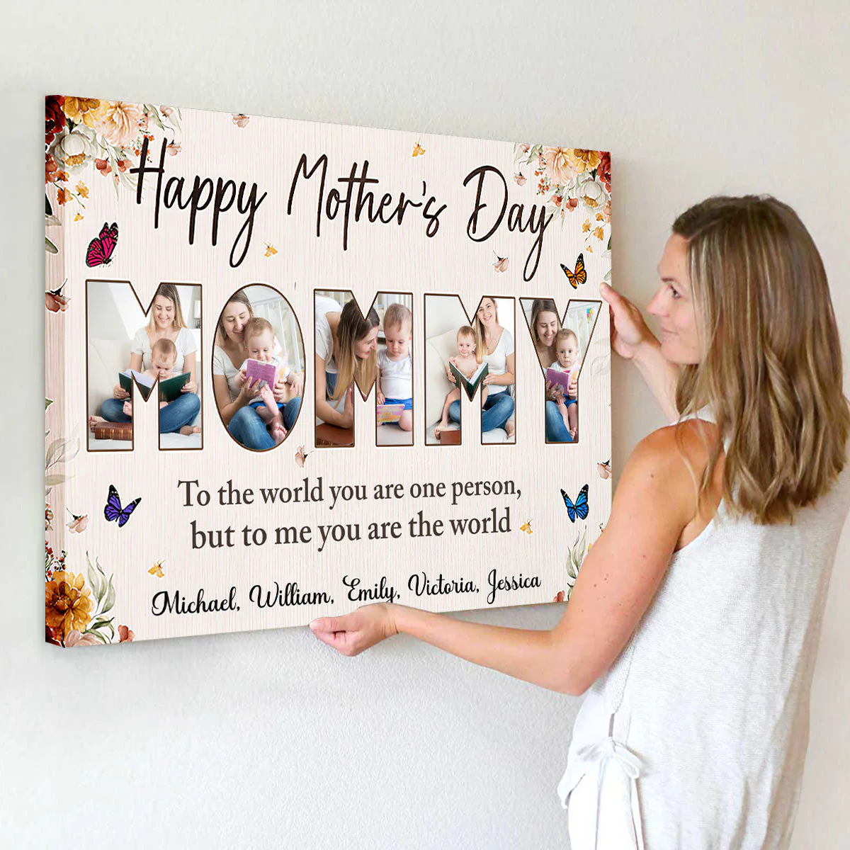 Happy Mother’s Day - To me you are the world - Personalized Photo Canvas Poster - Image 2