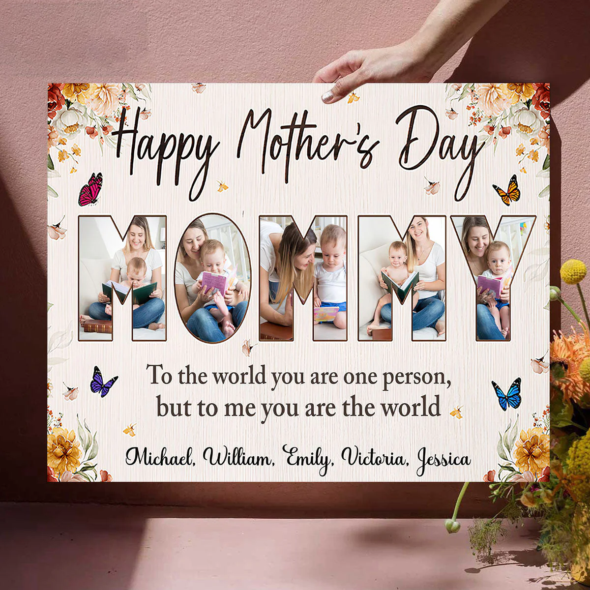 Happy Mother’s Day - To me you are the world - Personalized Photo Canvas Poster - Image 3