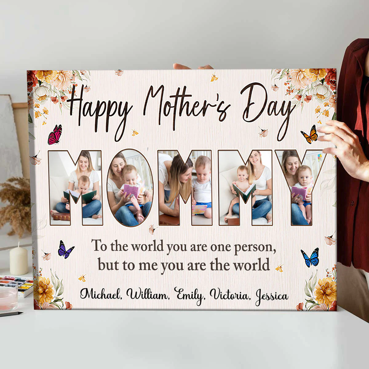 Happy Mother’s Day - To me you are the world - Personalized Photo Canvas Poster - Image 5