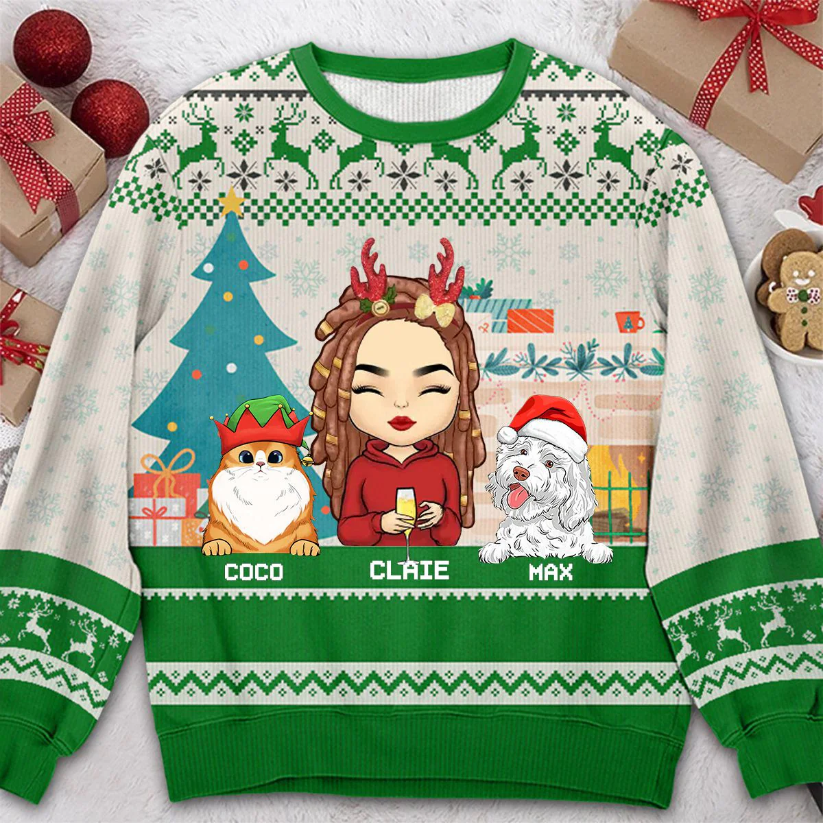 Happy Pawlidays - Dog & Cat Personalized Ugly Sweatshirt - Image 2