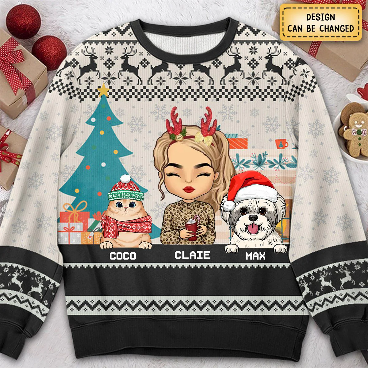 Happy Pawlidays - Dog & Cat Personalized Ugly Sweatshirt - Image 3