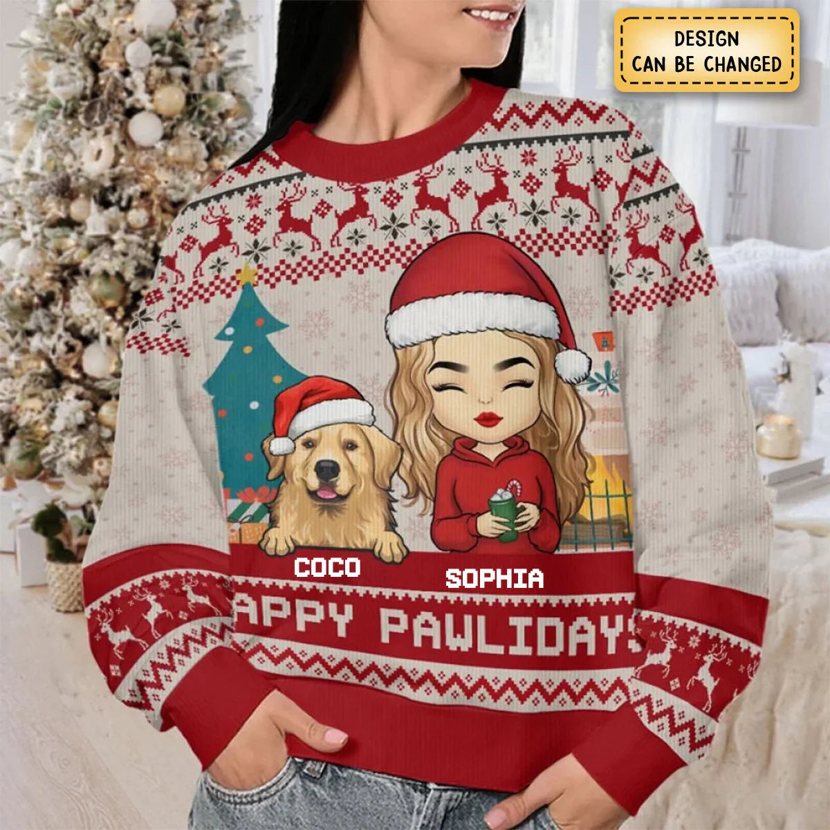 Happy Pawlidays - Dog & Cat Personalized Ugly Sweatshirt - Image 4