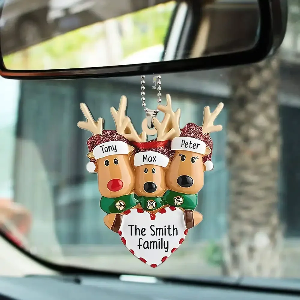 Happy Reindeer Family Personalized Christmas Acrylic Ornament - Image 2