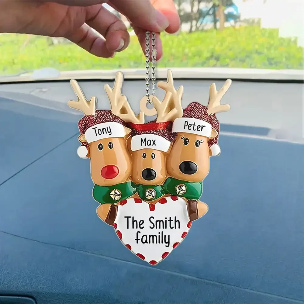 Happy Reindeer Family Personalized Christmas Acrylic Ornament - Image 3